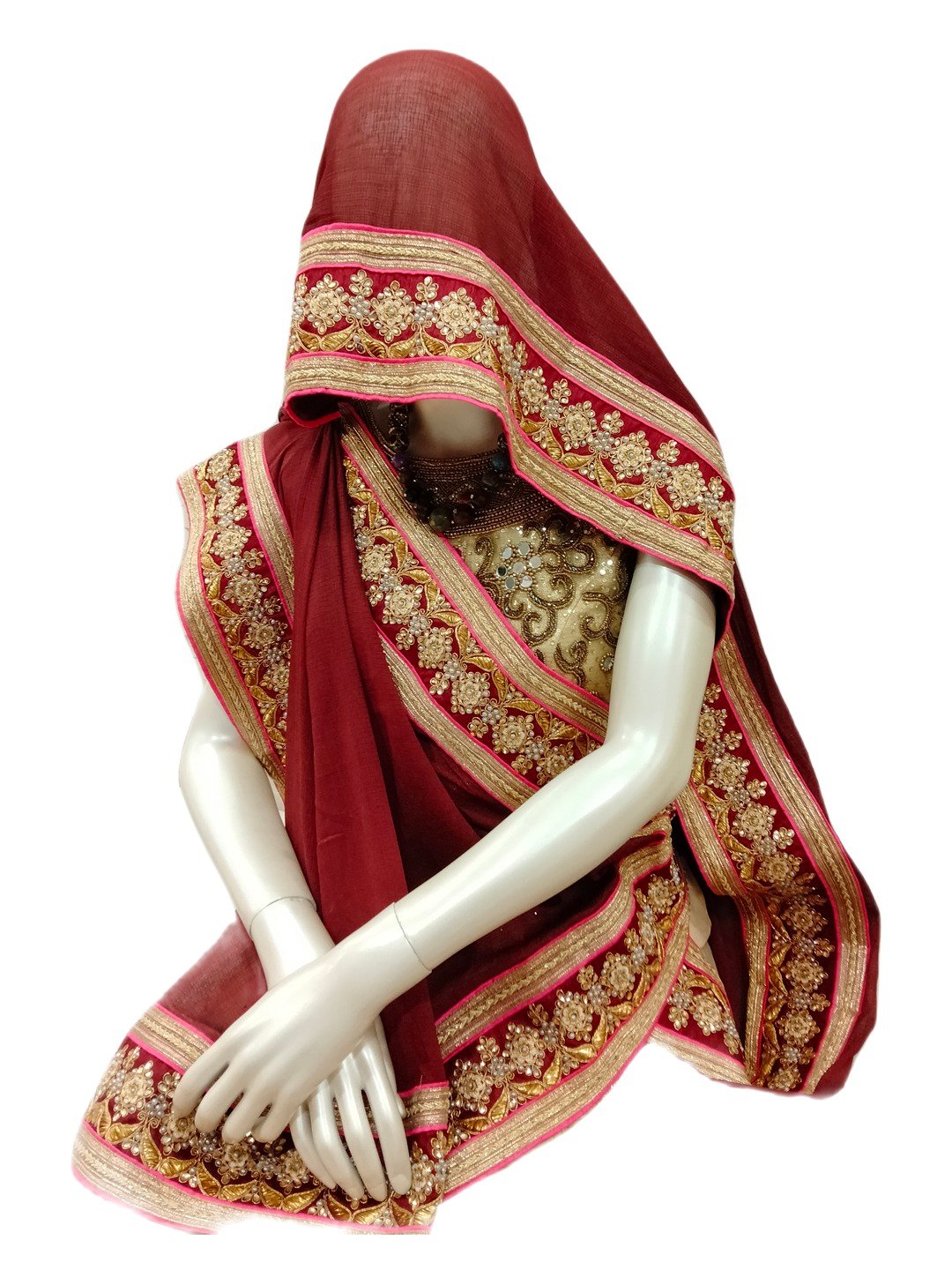 MAROON CREAM LEHENGA SARI