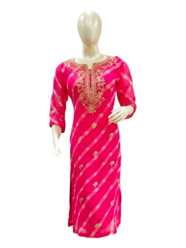 PINK LEHERIYA KURTI