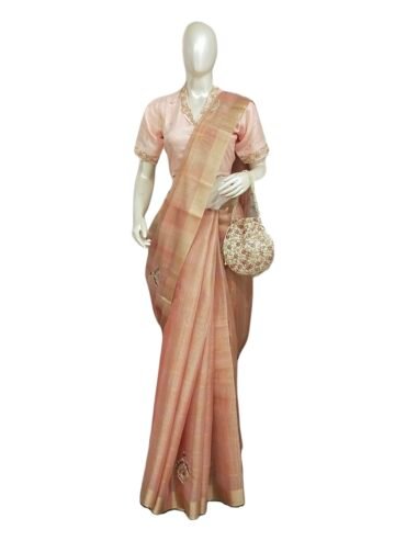 DESIGNER PEACH LINEN SILK SARI