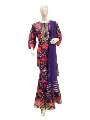 PURPLE PRINTED PLAZO SUIT